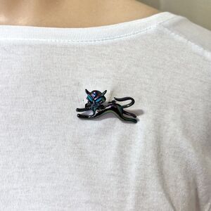 Vintage Iridescent Cat Pin Brooch Turquoise Eyes Witchy Whimsigoth Novelty Boho